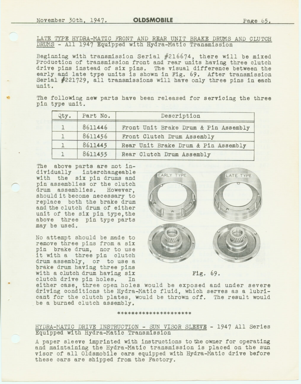 1947 GM Product Service Bulletin Nov 30, 1947